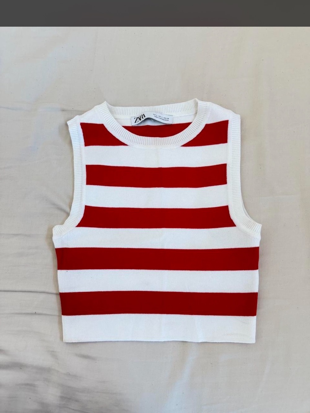 Zara Red and White Striped Knit Tank Top